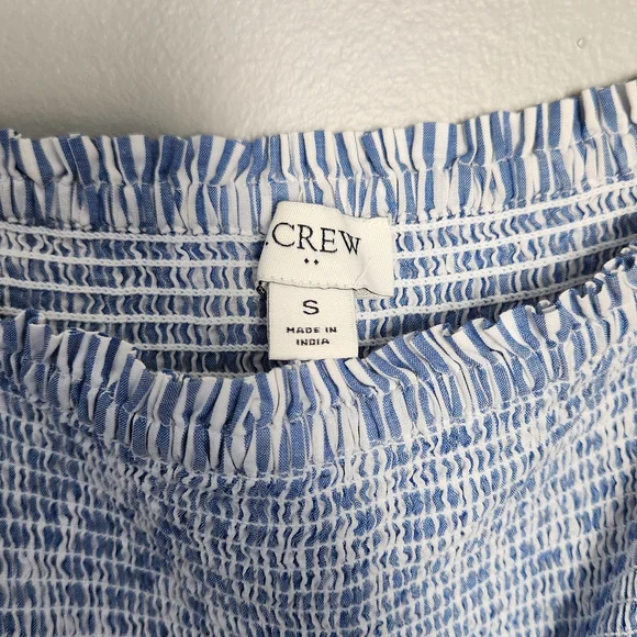 J Crew Midi Puff Sleeve White And Blue Striped Dress - Picture 7 of 11